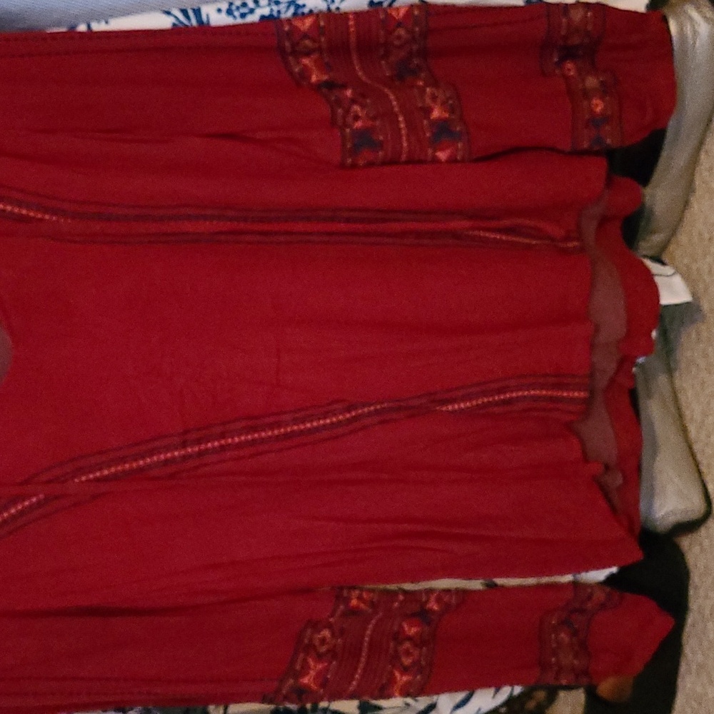 Miss Me Red fully lined Embroidered Blouse Top with tie neck